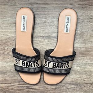 Steve Madden  KNOX St. Barts Black & Tan Slide Sandals